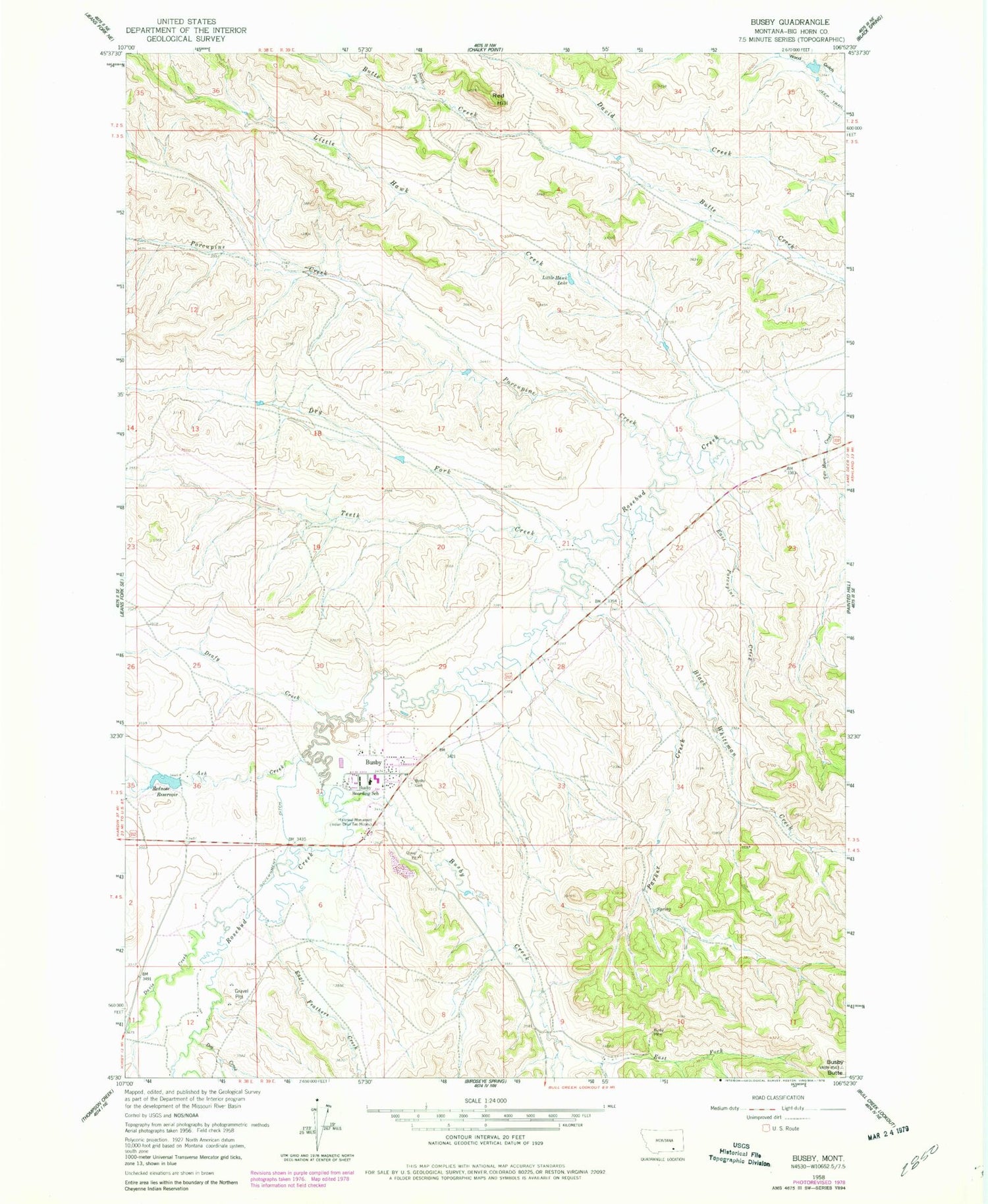 Classic USGS Busby Montana 7.5'x7.5' Topo Map Image