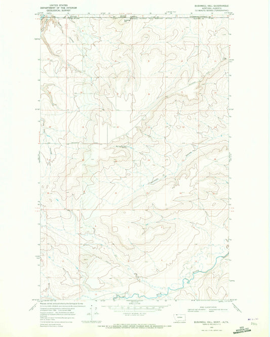 Classic USGS Bushnell Hill Montana 7.5'x7.5' Topo Map Image