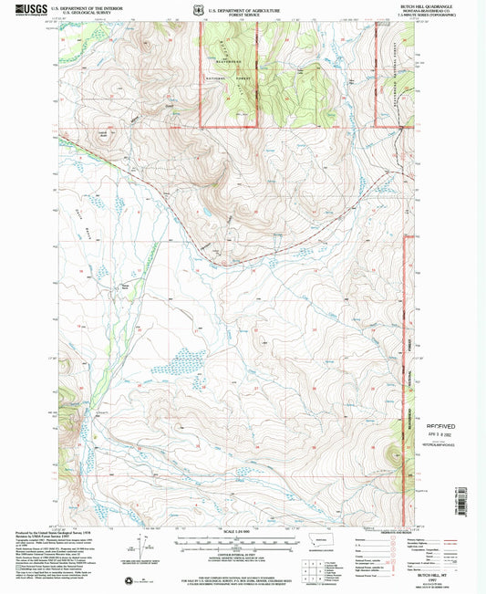 Classic USGS Butch Hill Montana 7.5'x7.5' Topo Map Image