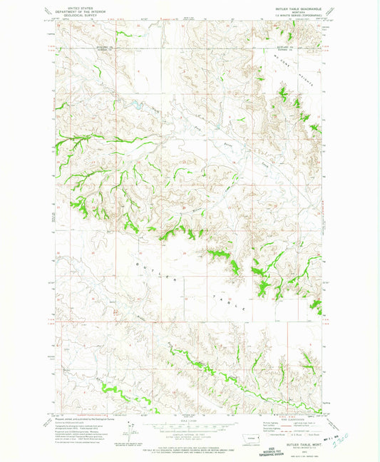 Classic USGS Butler Table Montana 7.5'x7.5' Topo Map Image