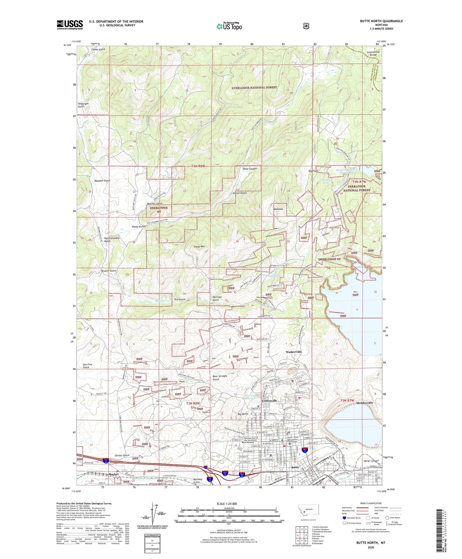 Butte North Montana US Topo Map Image
