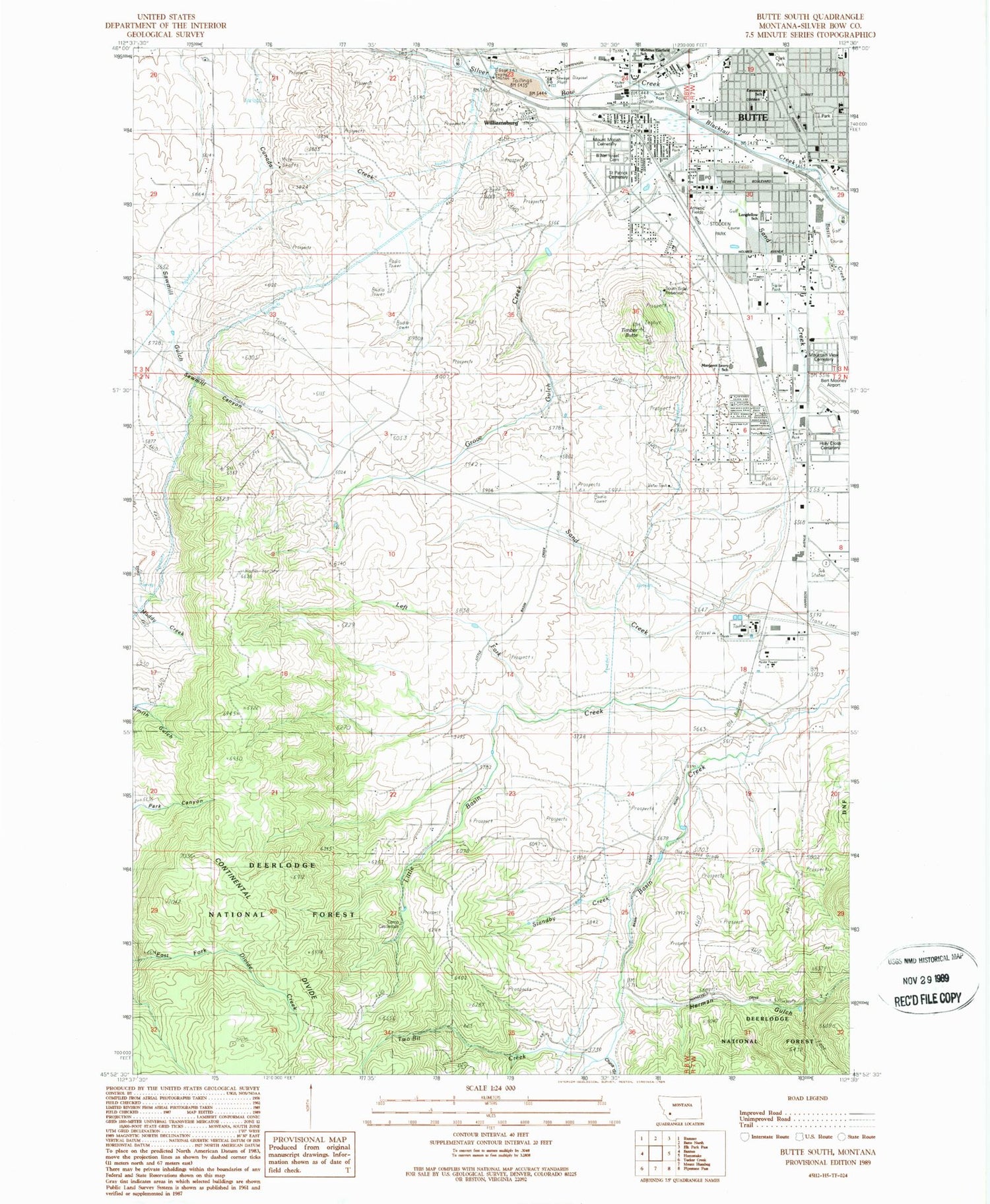 Classic USGS Butte South Montana 7.5'x7.5' Topo Map Image
