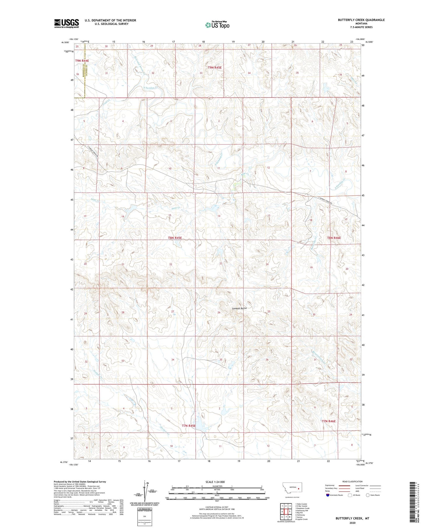 Butterfly Creek Montana US Topo Map Image
