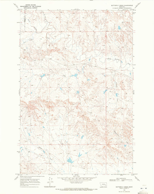 Classic USGS Butterfly Creek Montana 7.5'x7.5' Topo Map Image