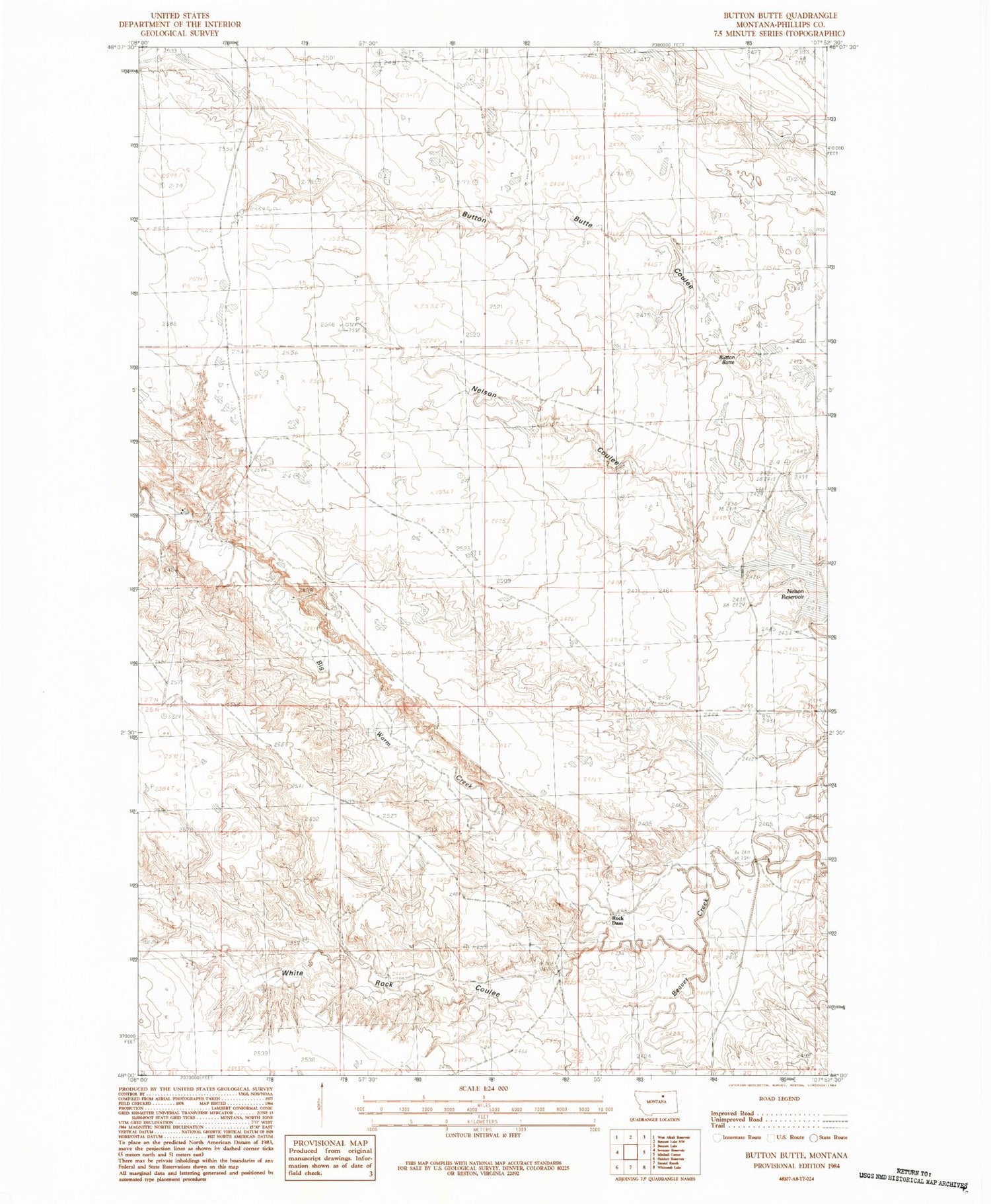 Classic USGS Button Butte Montana 7.5'x7.5' Topo Map Image