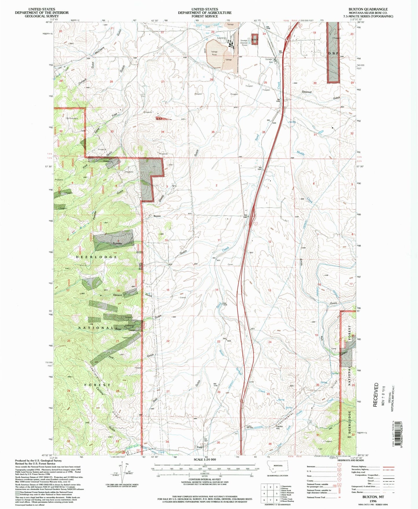 Classic USGS Buxton Montana 7.5'x7.5' Topo Map Image