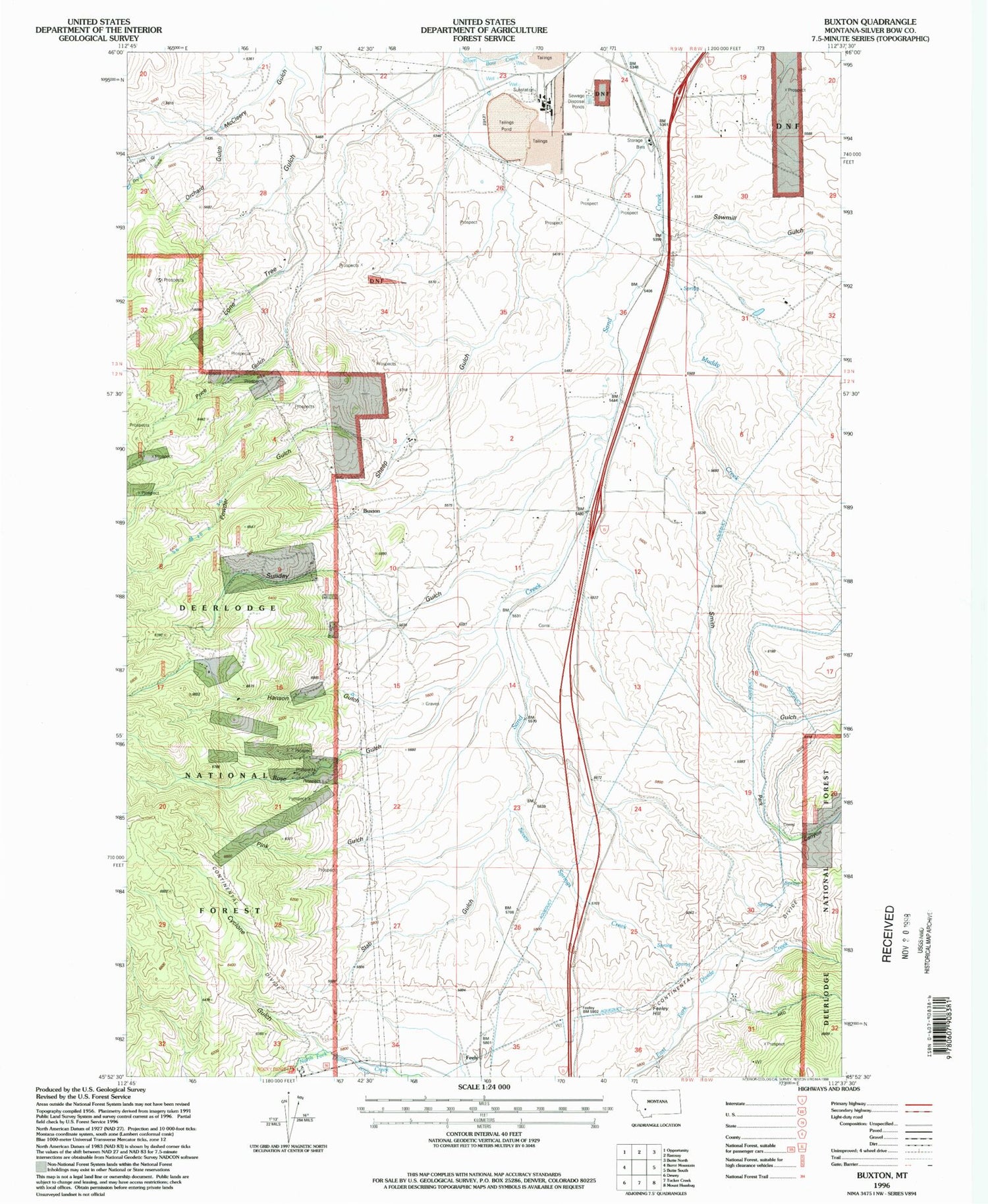 Classic USGS Buxton Montana 7.5'x7.5' Topo Map Image