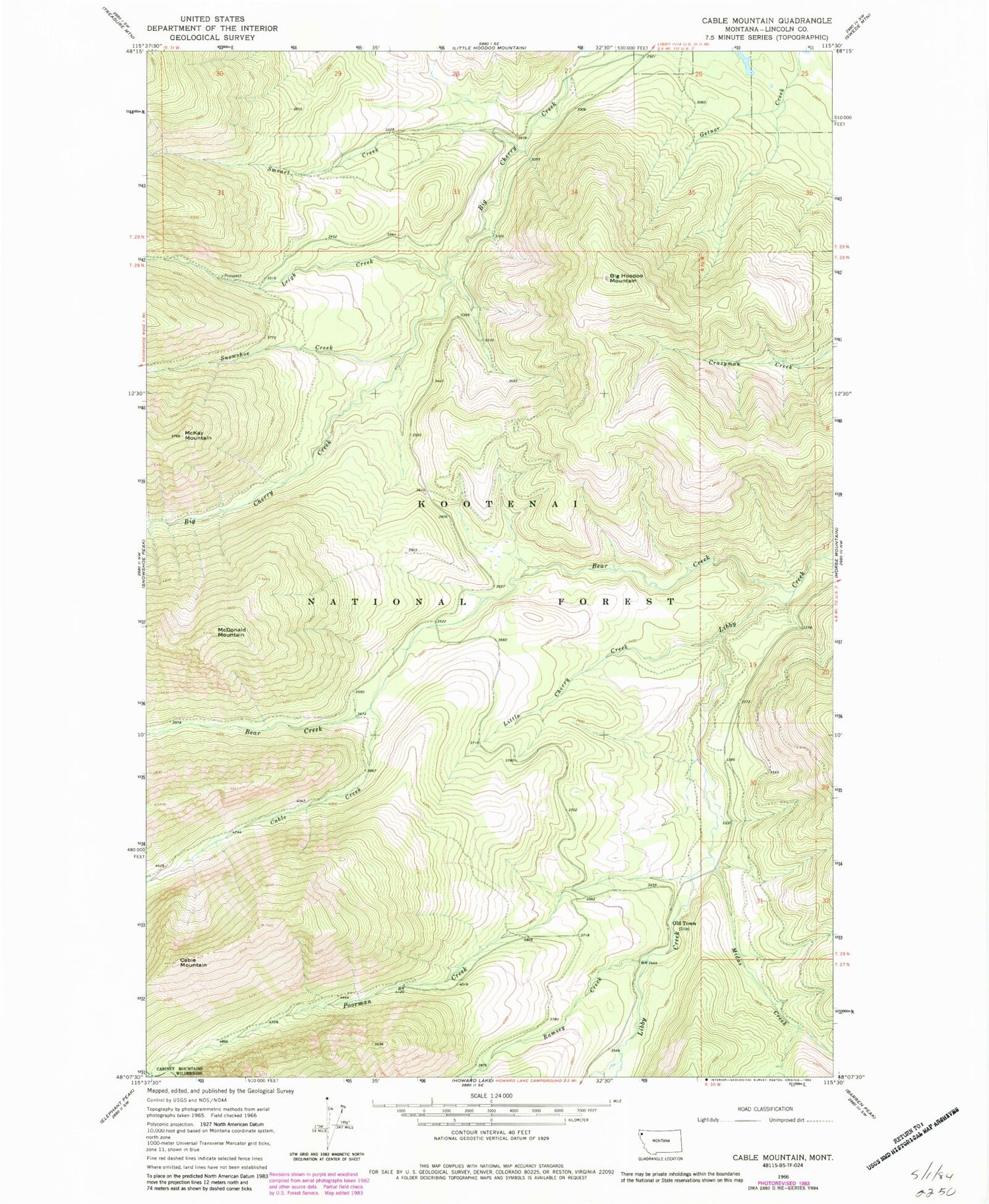 Classic USGS Cable Mountain Montana 7.5'x7.5' Topo Map Image