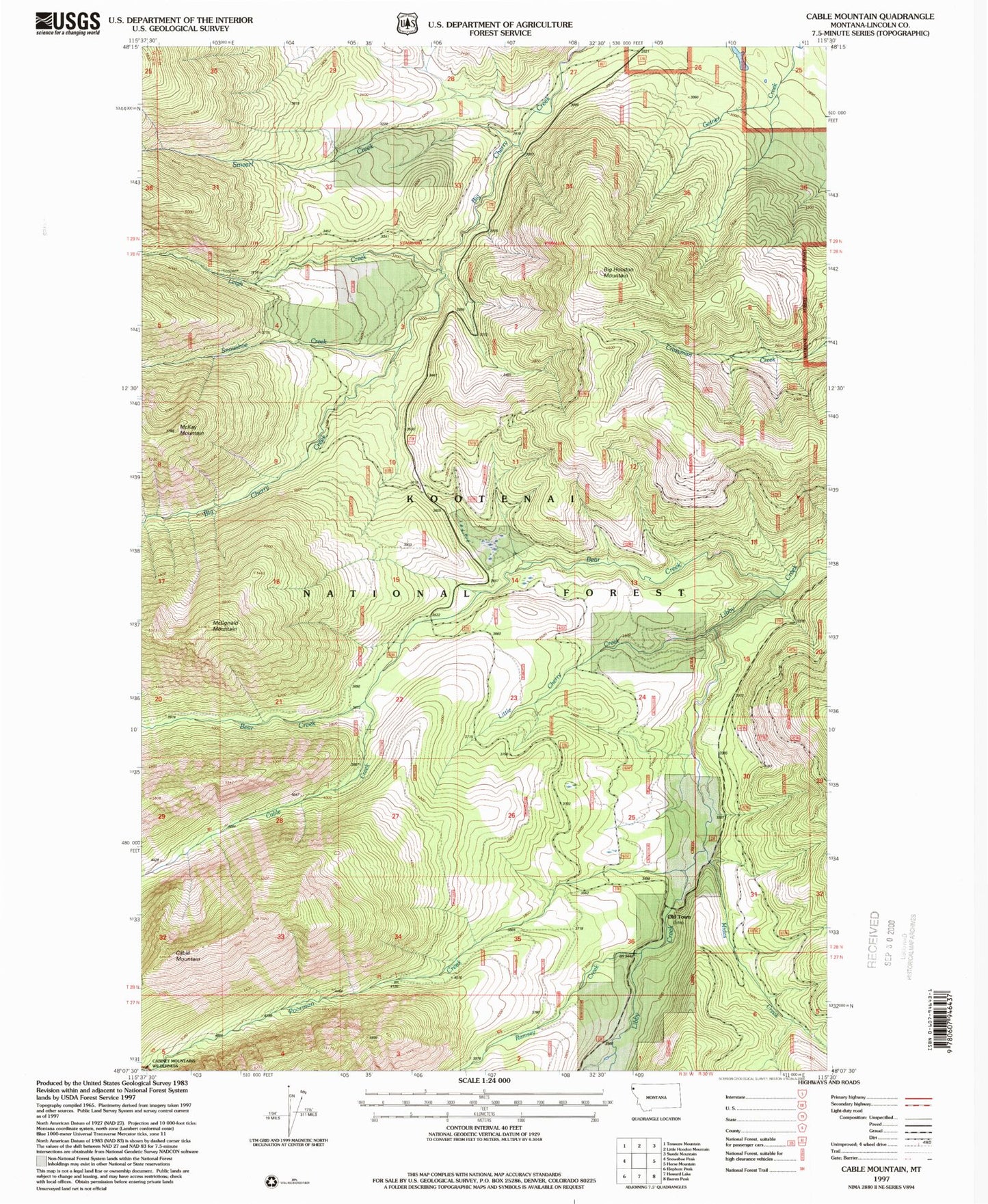 Classic USGS Cable Mountain Montana 7.5'x7.5' Topo Map Image