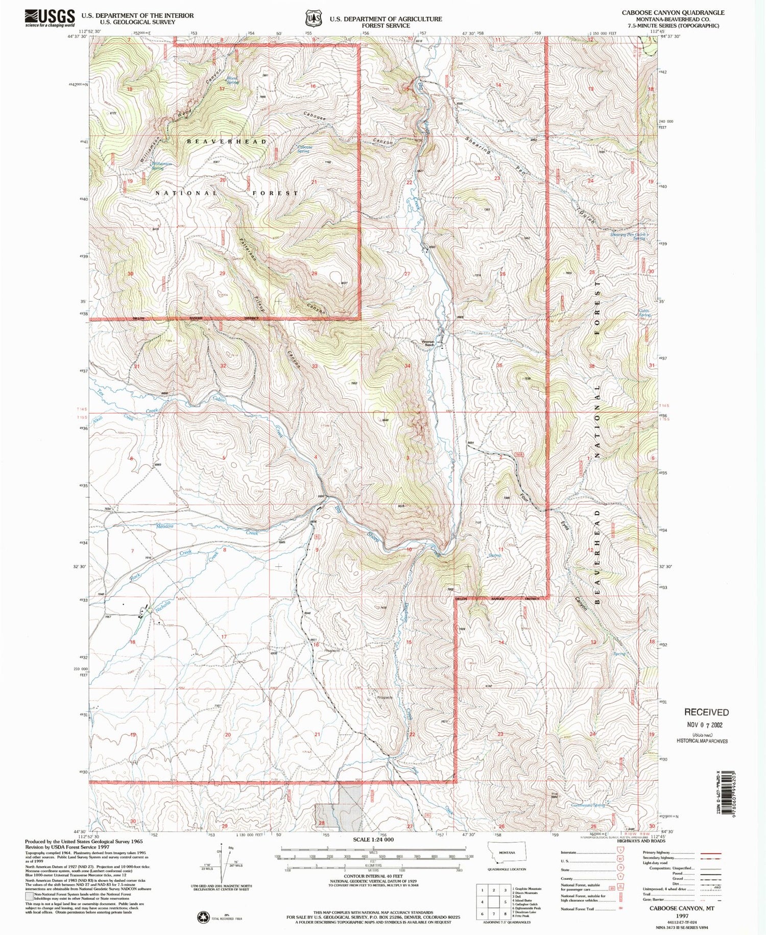 Classic USGS Caboose Canyon Montana 7.5'x7.5' Topo Map Image