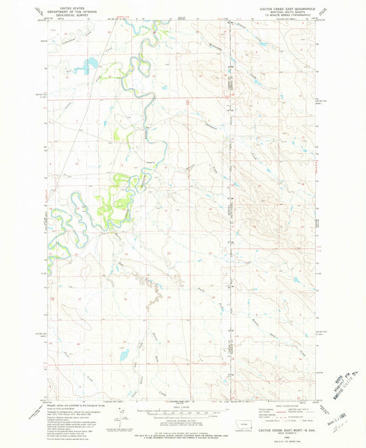Classic USGS Cactus Creek East Montana 7.5'x7.5' Topo Map Image