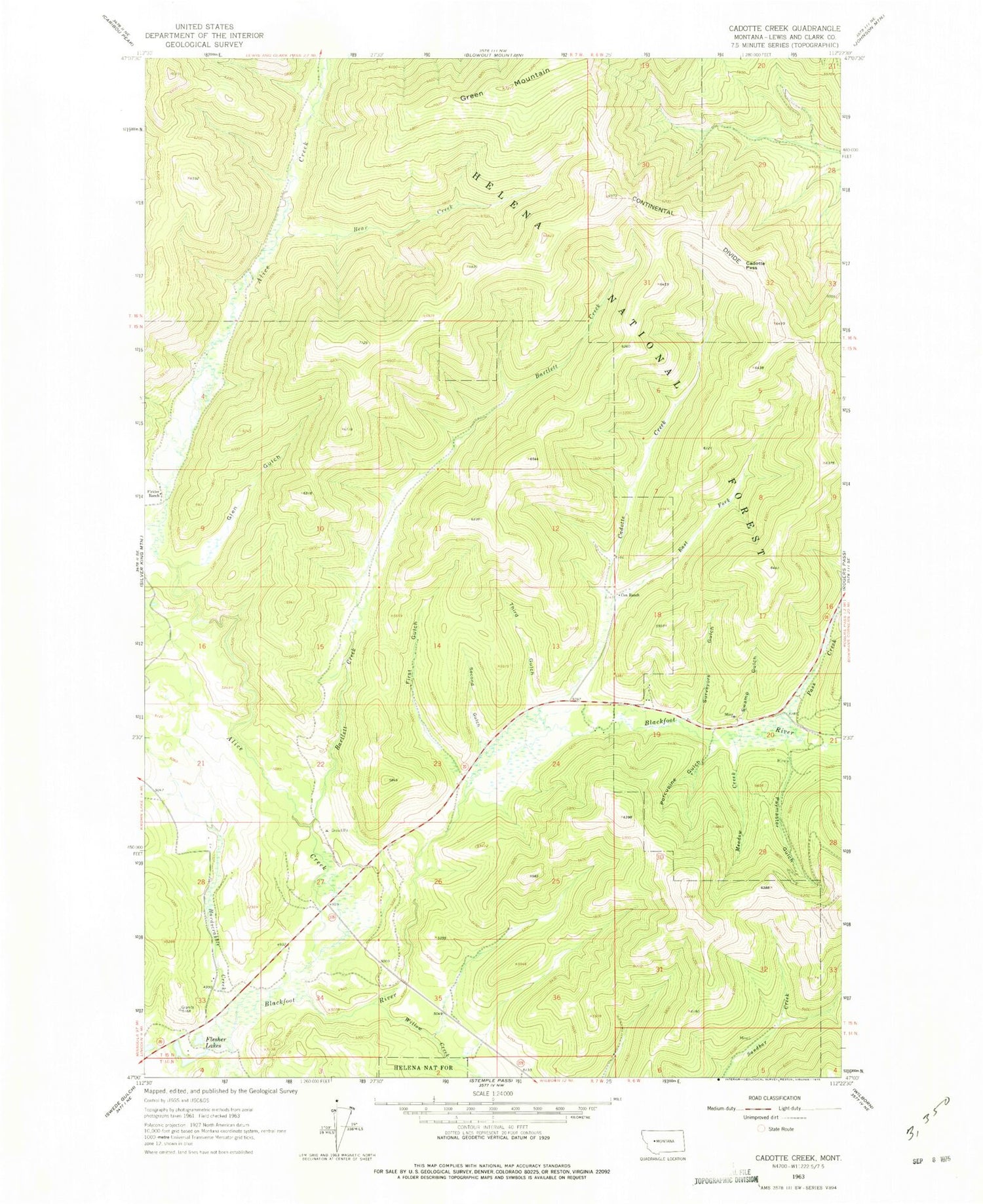 Classic USGS Cadotte Creek Montana 7.5'x7.5' Topo Map Image