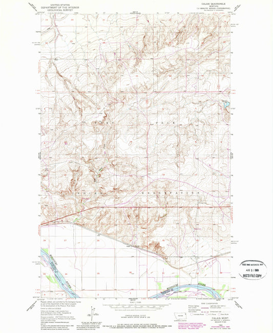 Classic USGS Calais Montana 7.5'x7.5' Topo Map Image