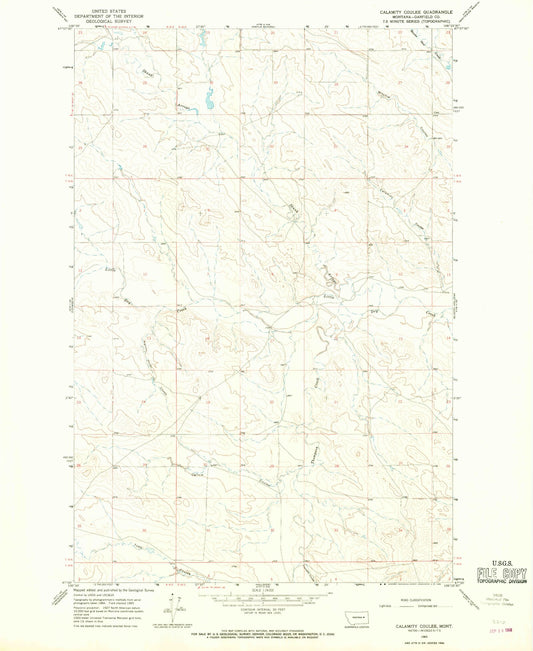 Classic USGS Calamity Coulee Montana 7.5'x7.5' Topo Map Image