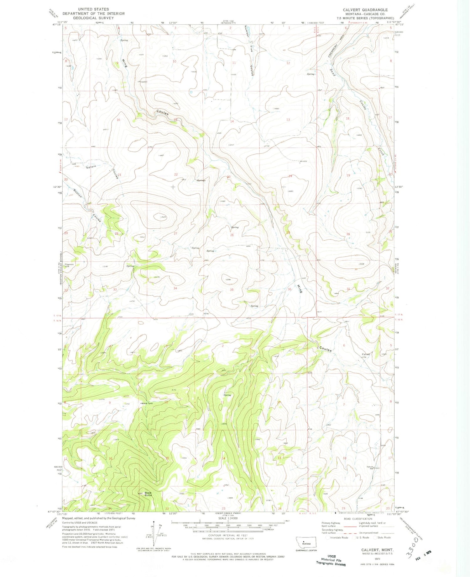 Classic USGS Calvert Montana 7.5'x7.5' Topo Map Image