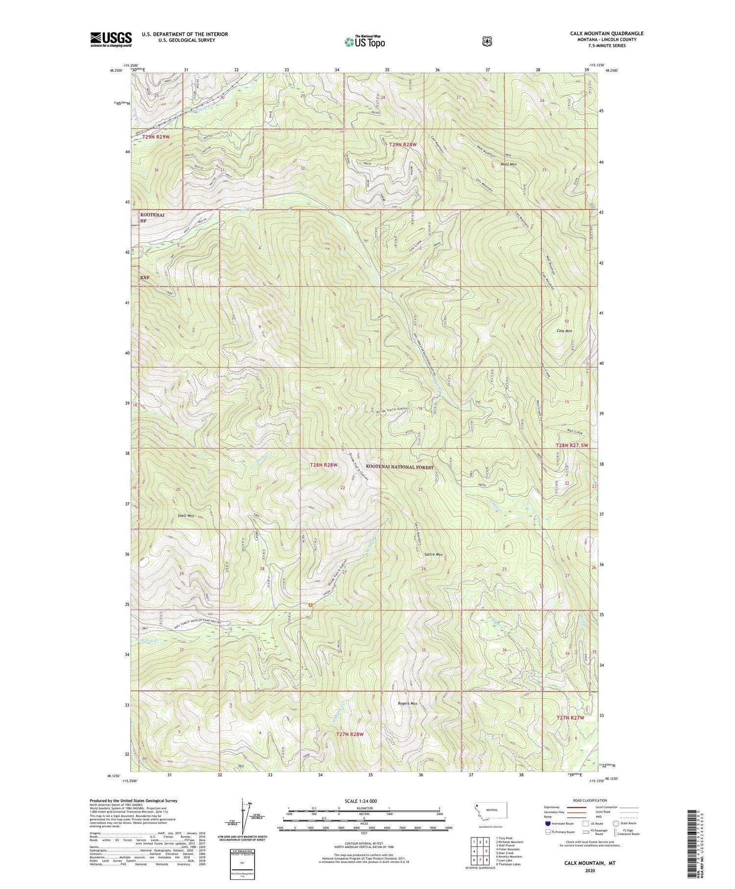 Calx Mountain Montana US Topo Map Image