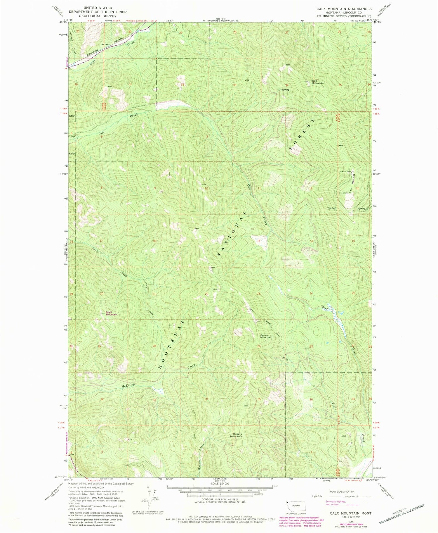 Classic USGS Calx Mountain Montana 7.5'x7.5' Topo Map Image