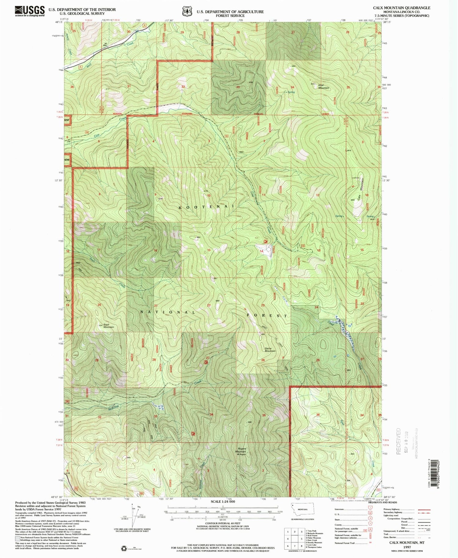 Classic USGS Calx Mountain Montana 7.5'x7.5' Topo Map Image