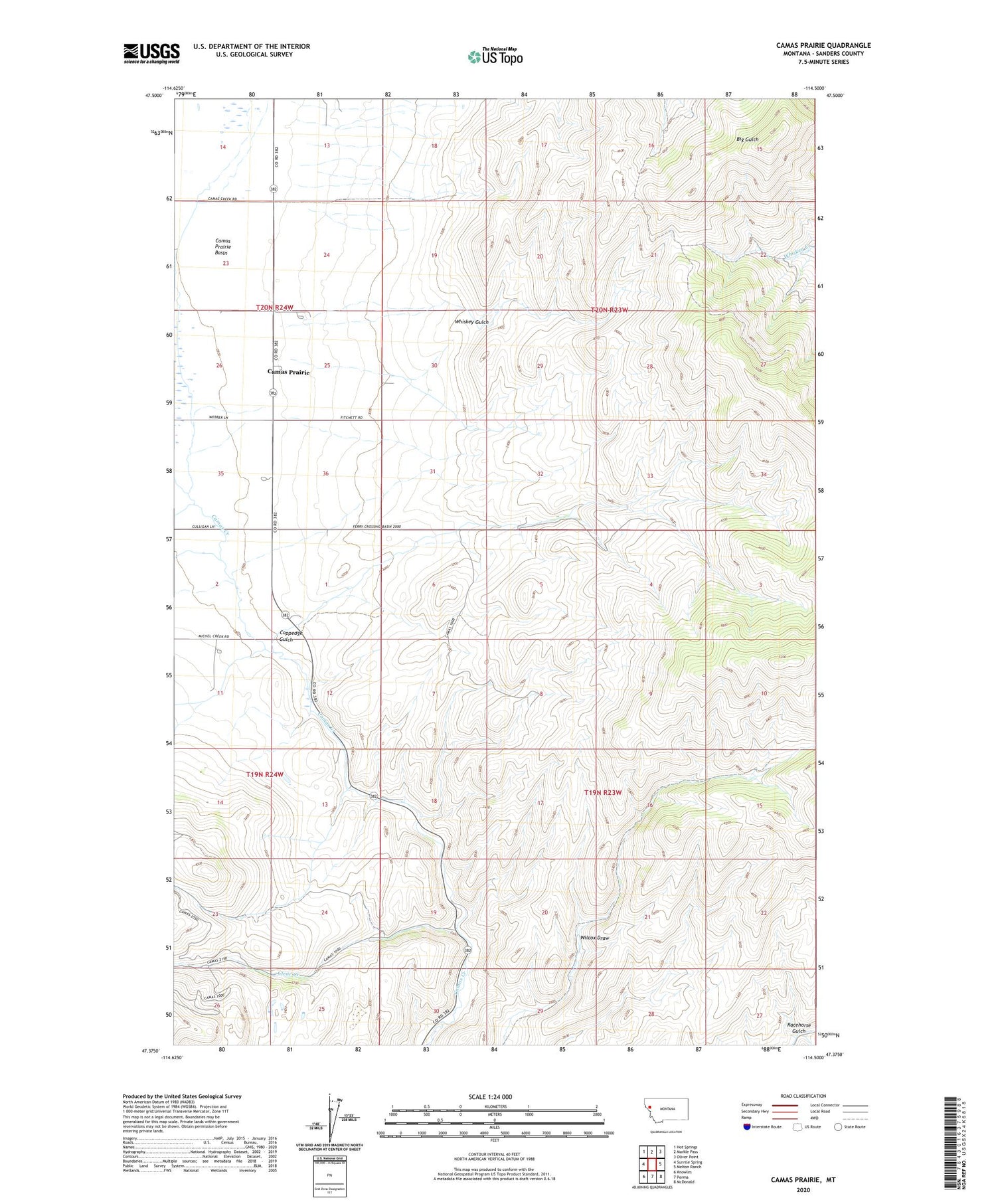 Camas Prairie Montana US Topo Map Image