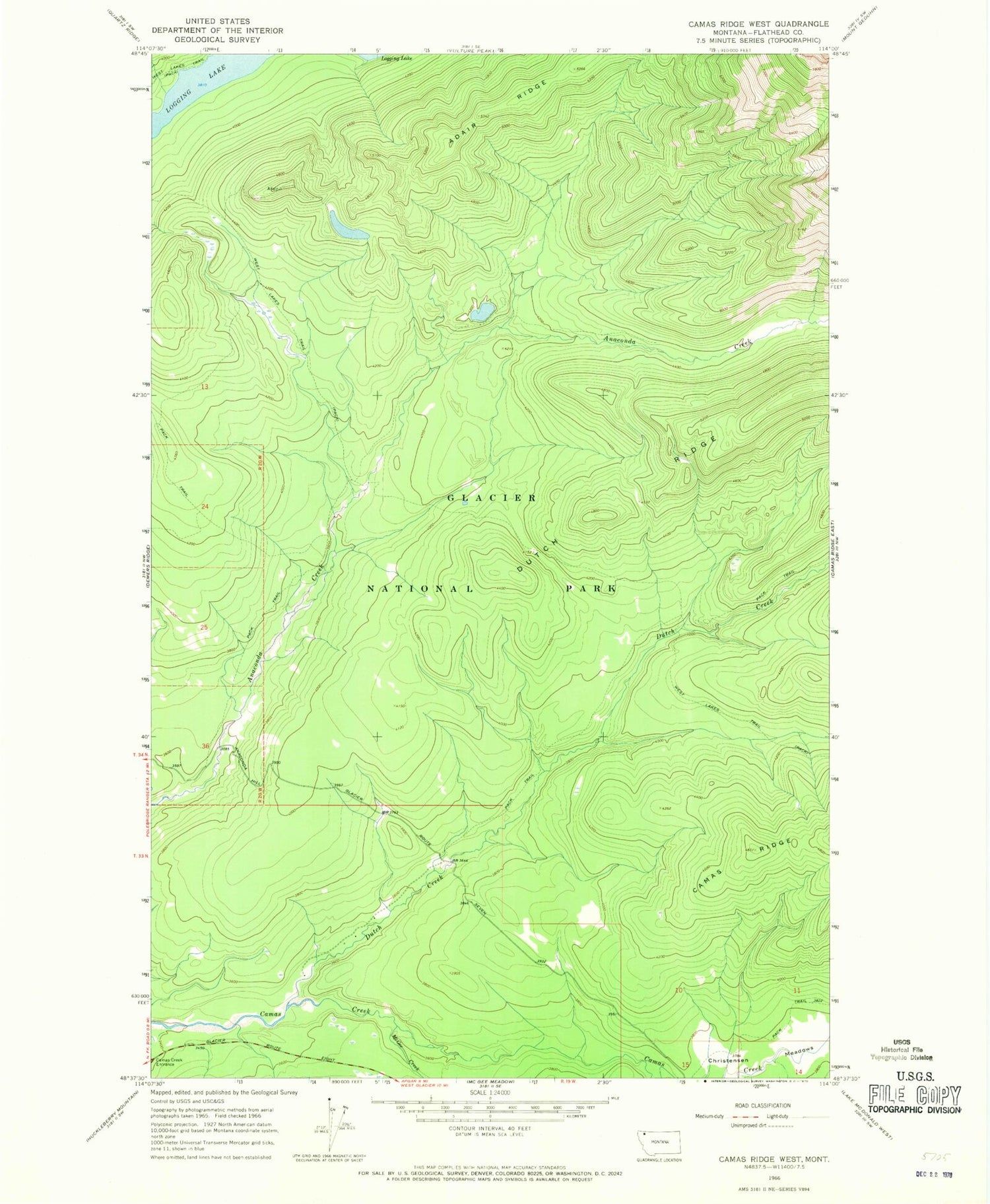 Classic USGS Camas Ridge West Montana 7.5'x7.5' Topo Map Image