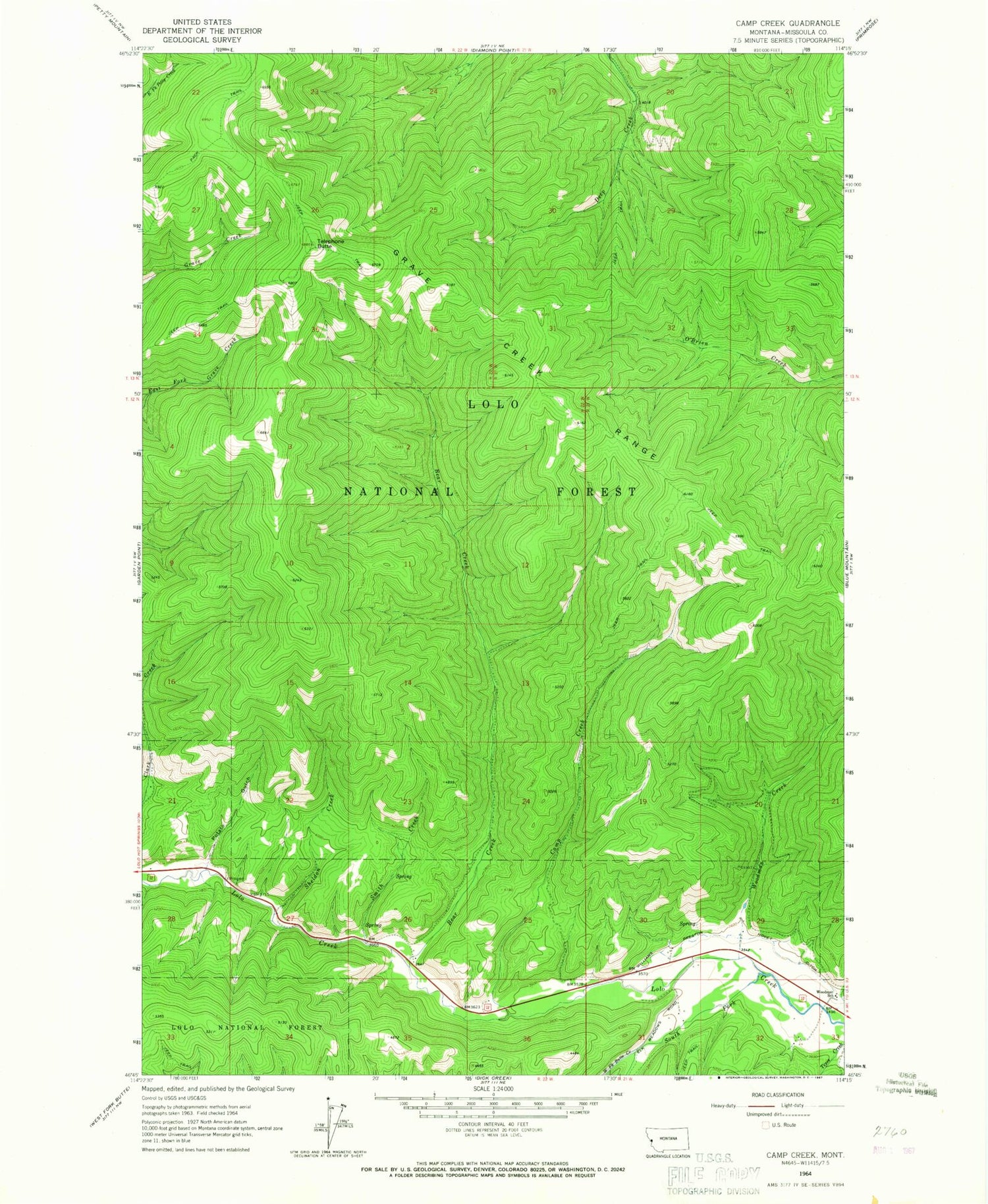 Classic USGS Camp Creek Montana 7.5'x7.5' Topo Map Image