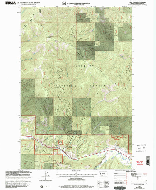 Classic USGS Camp Creek Montana 7.5'x7.5' Topo Map Image