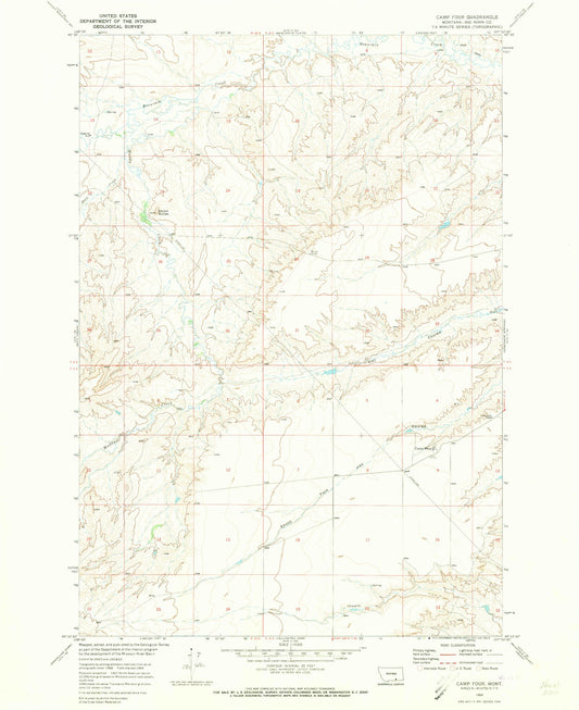 Classic USGS Camp Four Montana 7.5'x7.5' Topo Map Image