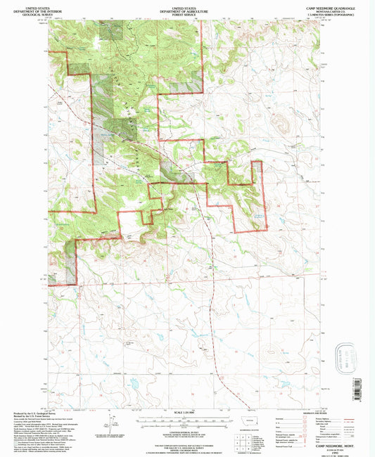 Classic USGS Camp Needmore Montana 7.5'x7.5' Topo Map Image