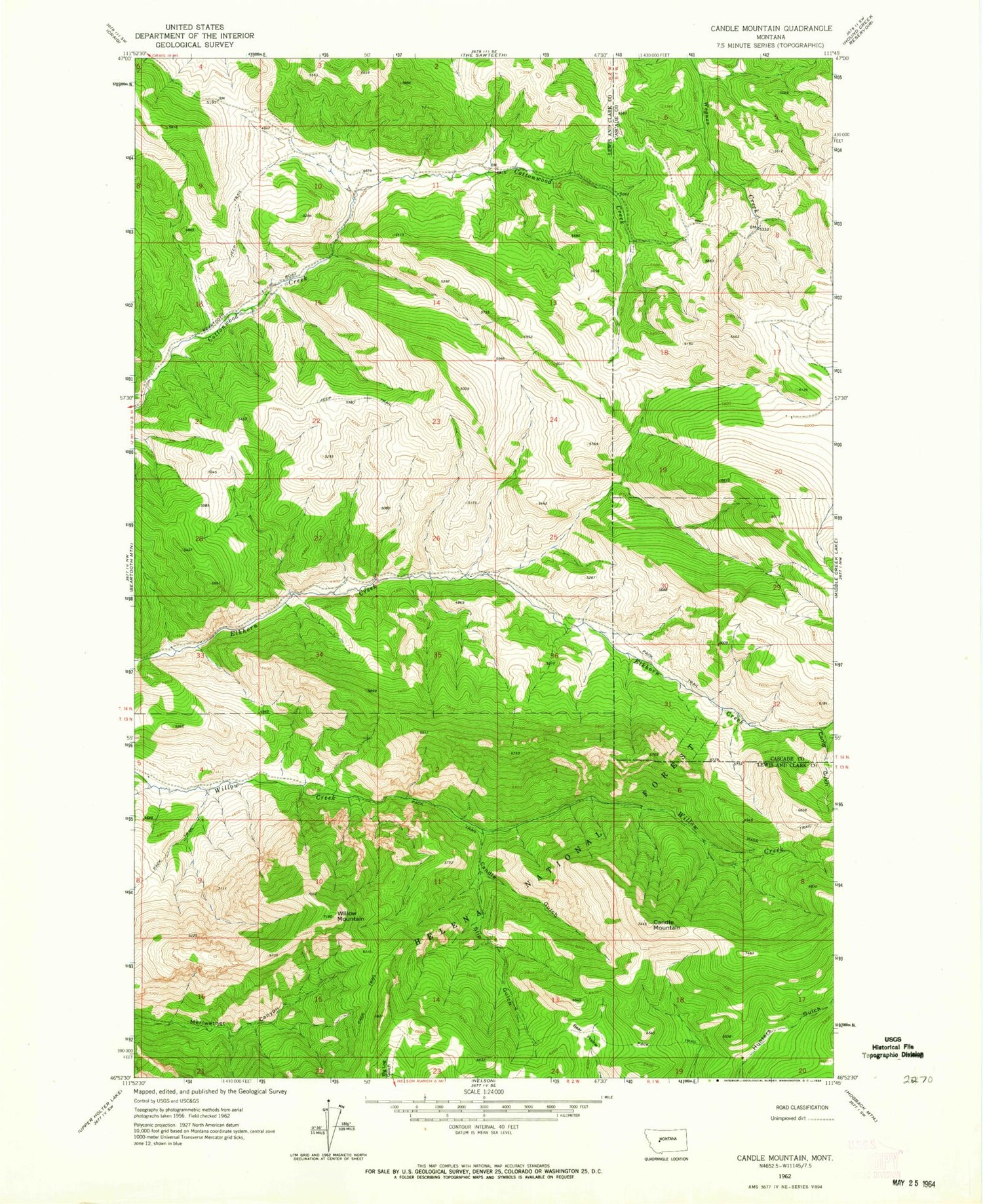 Classic USGS Candle Mountain Montana 7.5'x7.5' Topo Map Image