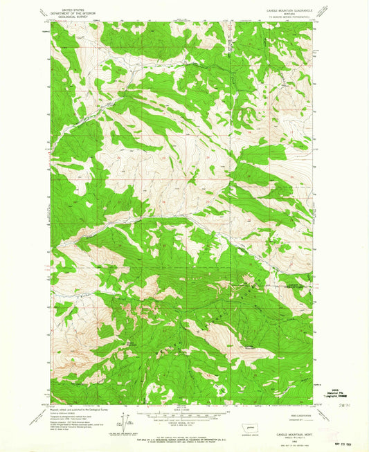 Classic USGS Candle Mountain Montana 7.5'x7.5' Topo Map Image