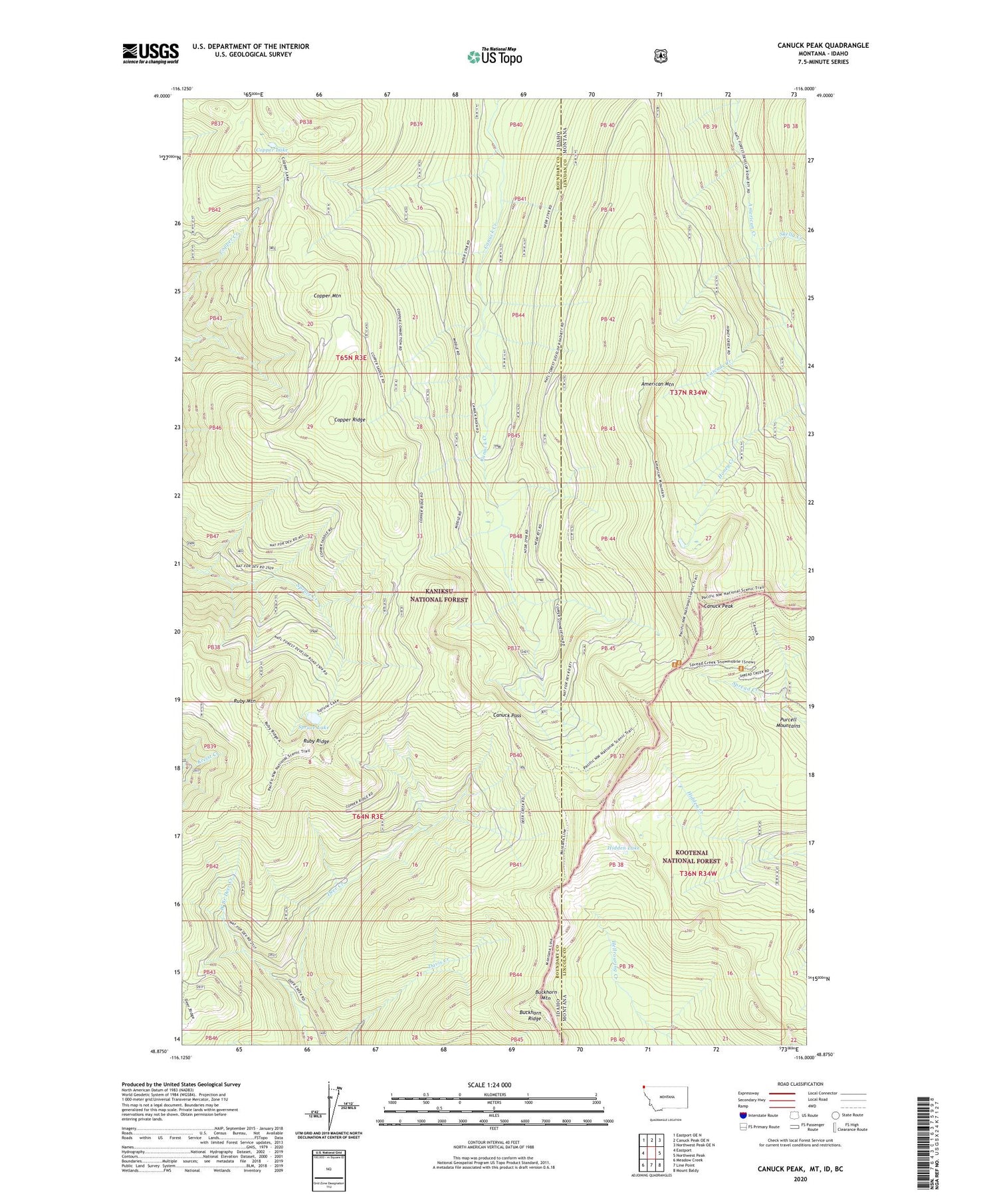 Canuck Peak Montana US Topo Map Image
