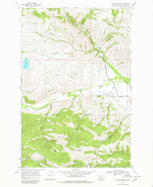 Classic USGS Canyon Creek Montana 7.5'x7.5' Topo Map Image