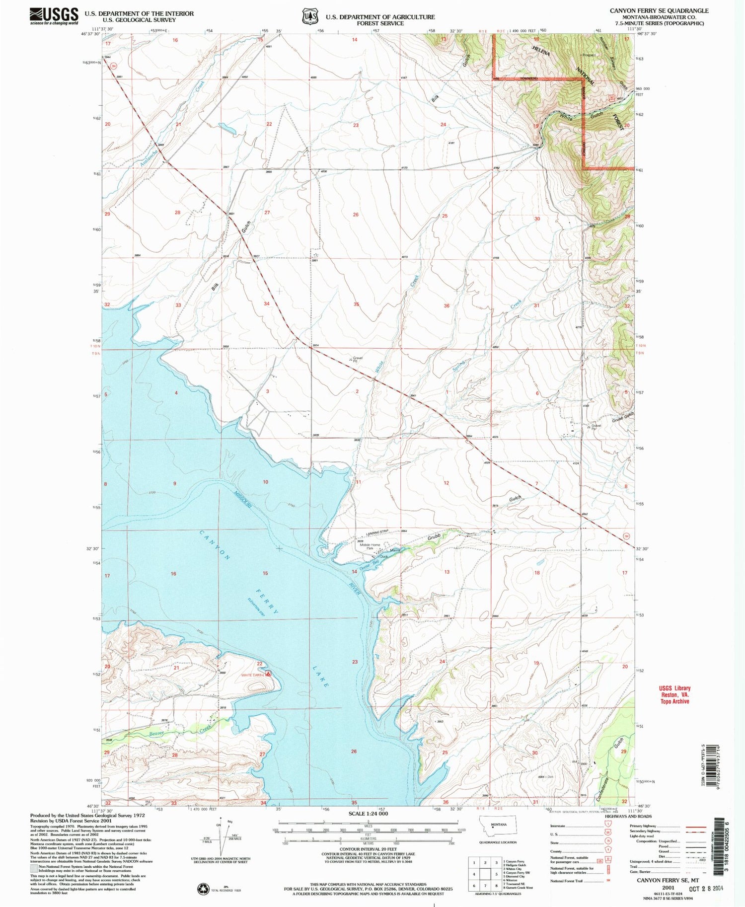 Classic USGS Canyon Ferry SE Montana 7.5'x7.5' Topo Map Image