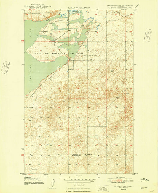 Classic USGS Capeneys Lake Montana 7.5'x7.5' Topo Map Image