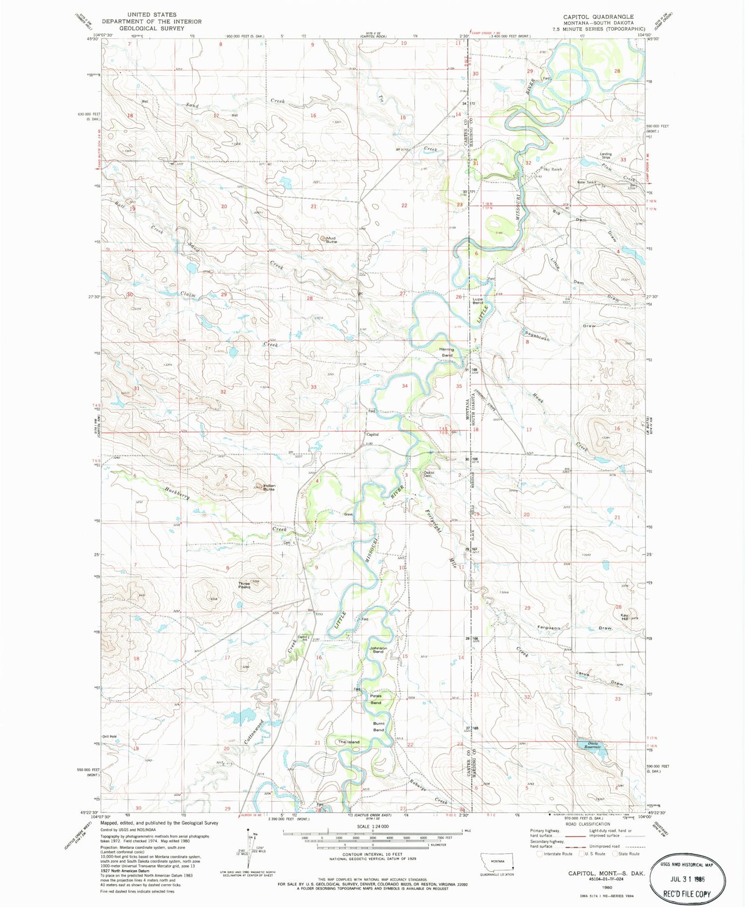Classic USGS Capitol Montana 7.5'x7.5' Topo Map Image