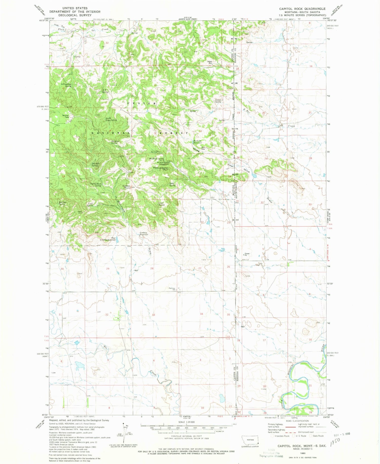 Classic USGS Capitol Rock Montana 7.5'x7.5' Topo Map Image