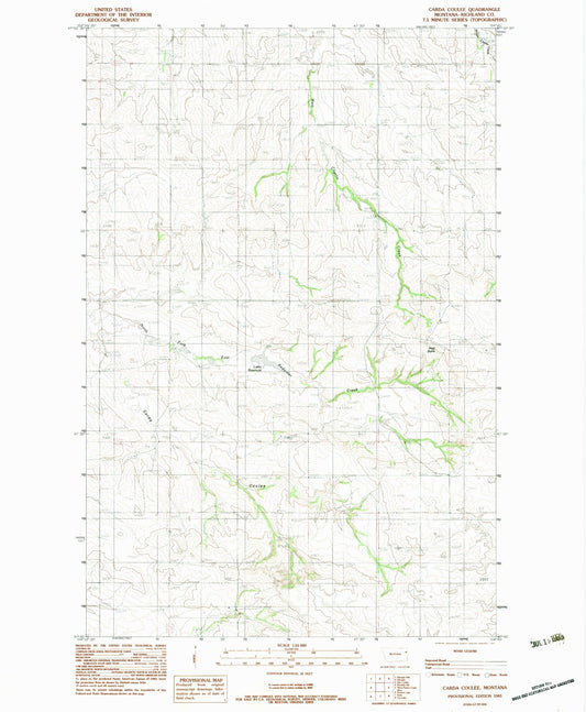 Classic USGS Carda Coulee Montana 7.5'x7.5' Topo Map Image