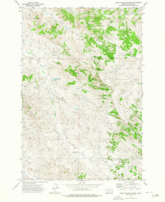 Classic USGS Carey-Malone School Montana 7.5'x7.5' Topo Map Image