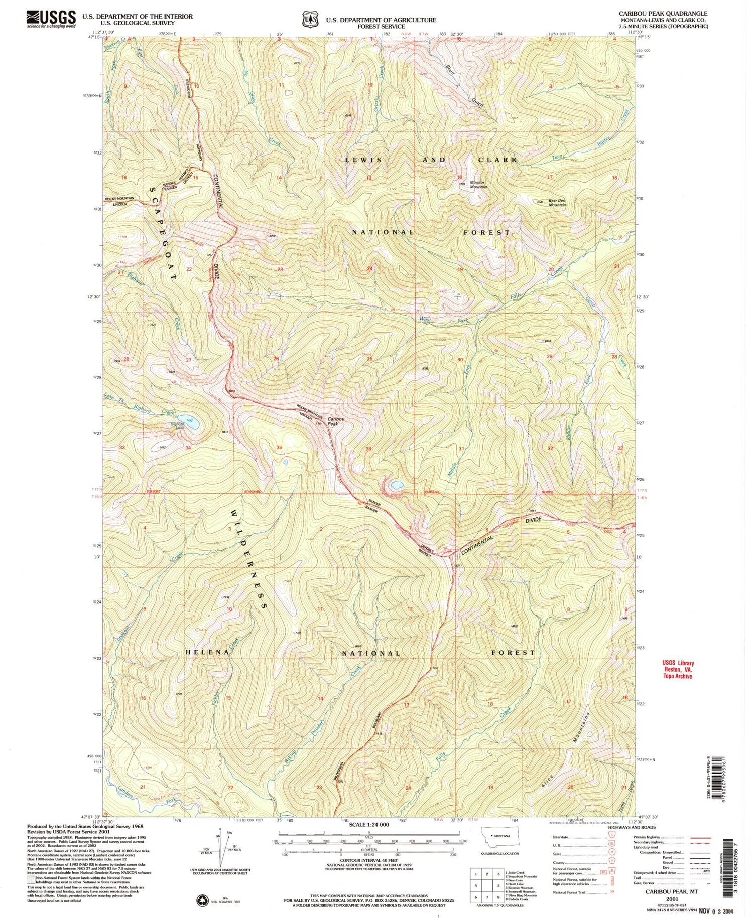 Classic USGS Caribou Peak Montana 7.5'x7.5' Topo Map Image