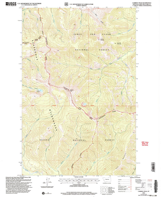 Classic USGS Caribou Peak Montana 7.5'x7.5' Topo Map Image