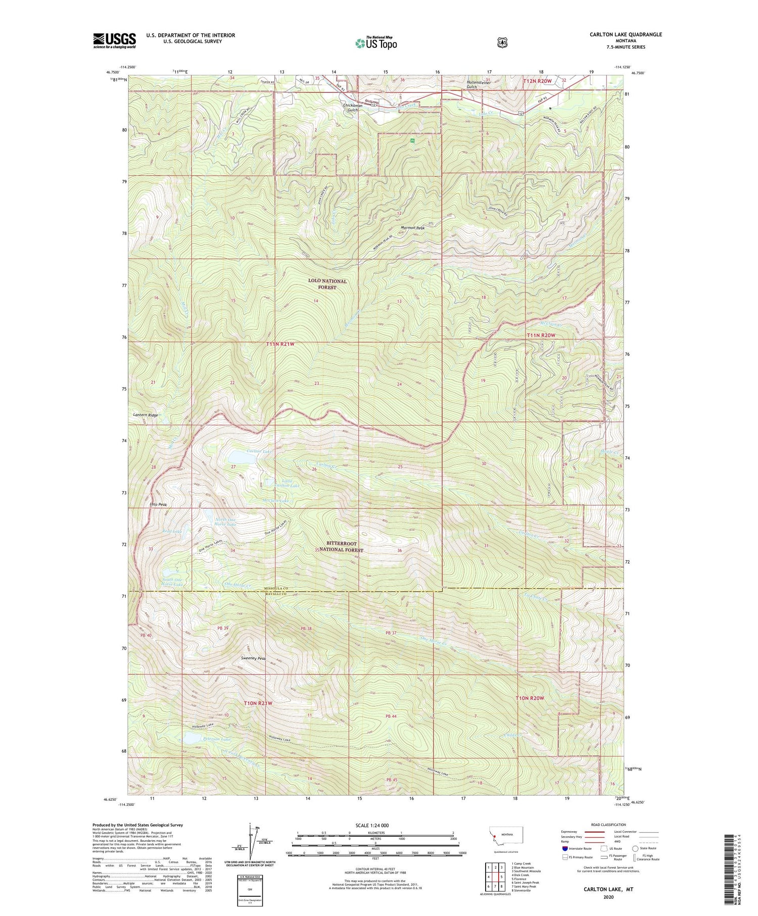 Carlton Lake Montana US Topo Map Image