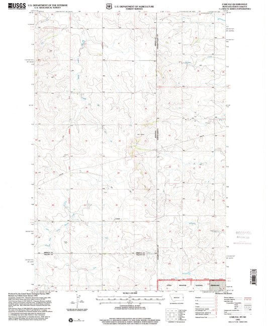 Classic USGS Carlyle Montana 7.5'x7.5' Topo Map Image