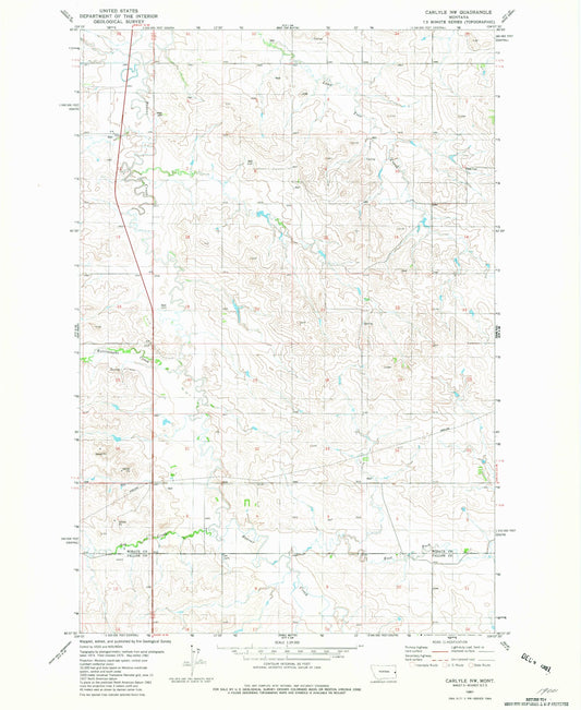 Classic USGS Carlyle NW Montana 7.5'x7.5' Topo Map Image