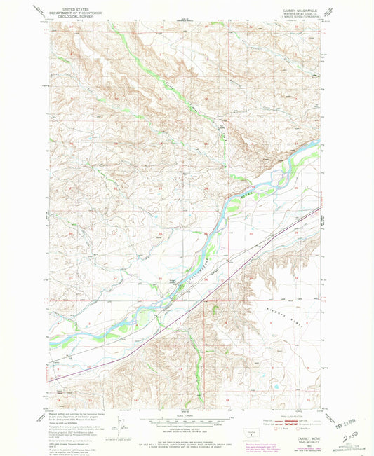 Classic USGS Carney Montana 7.5'x7.5' Topo Map Image