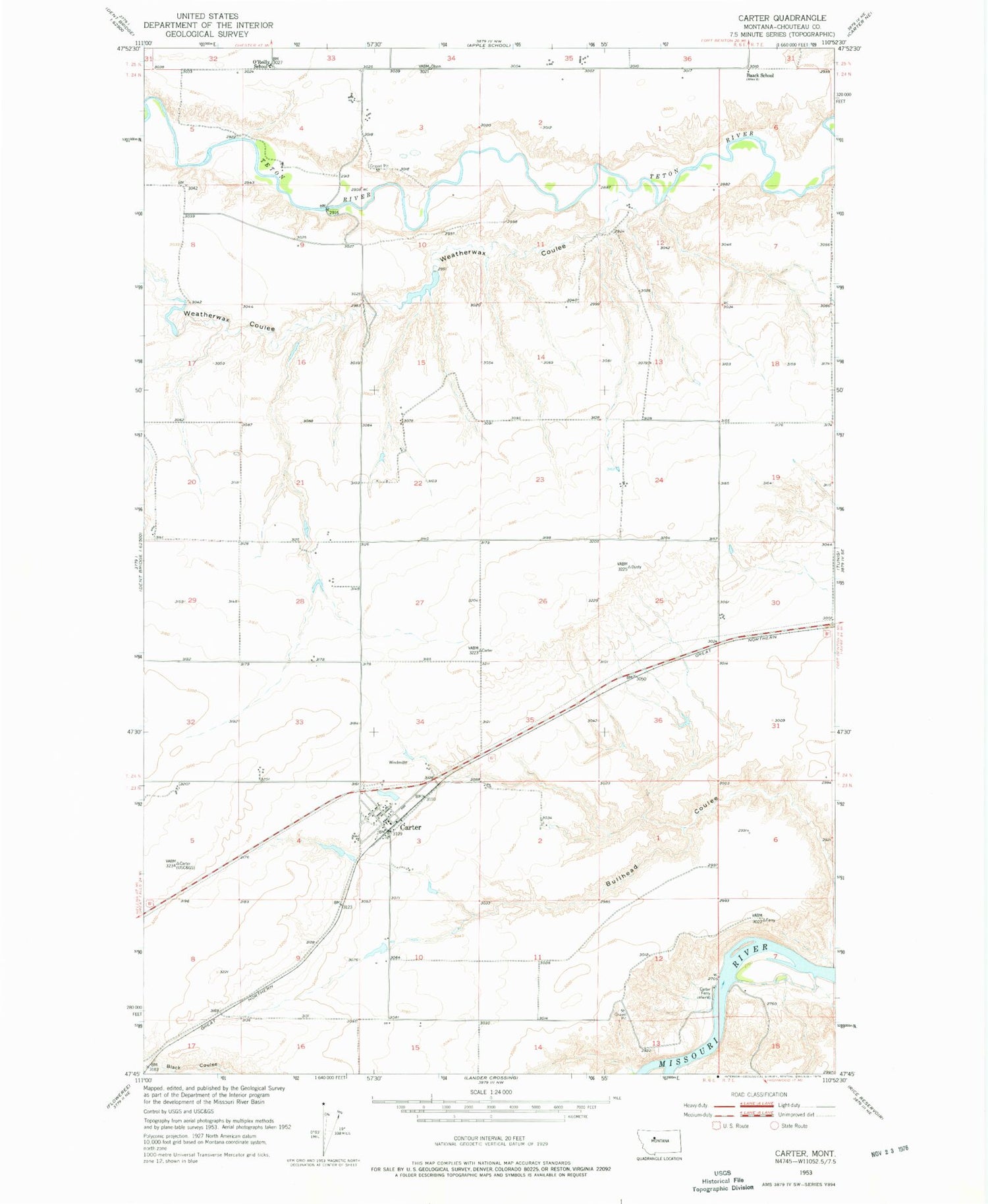 Classic USGS Carter Montana 7.5'x7.5' Topo Map Image