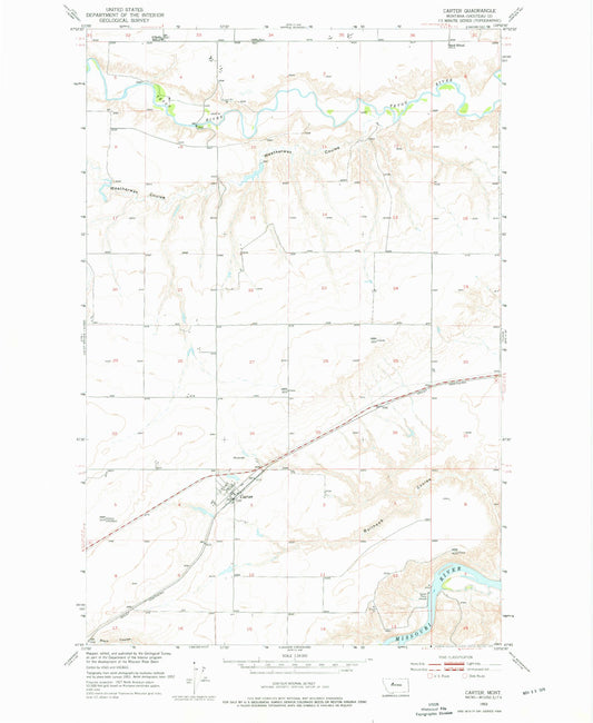 Classic USGS Carter Montana 7.5'x7.5' Topo Map Image