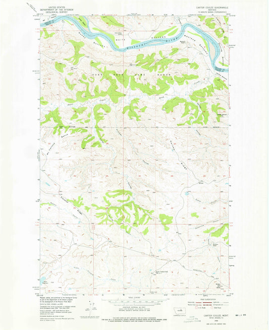 Classic USGS Carter Coulee Montana 7.5'x7.5' Topo Map Image