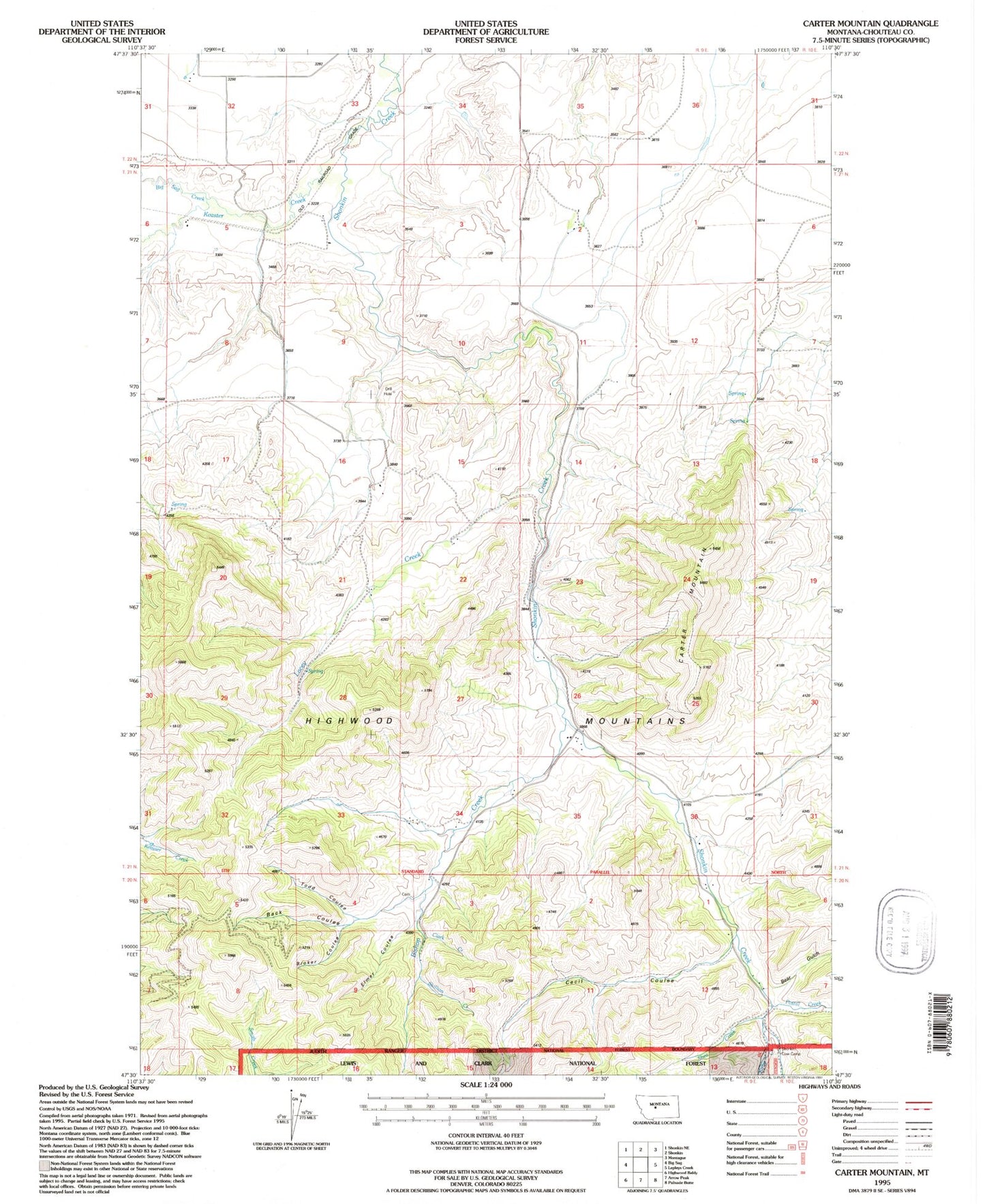 Classic USGS Carter Mountain Montana 7.5'x7.5' Topo Map Image
