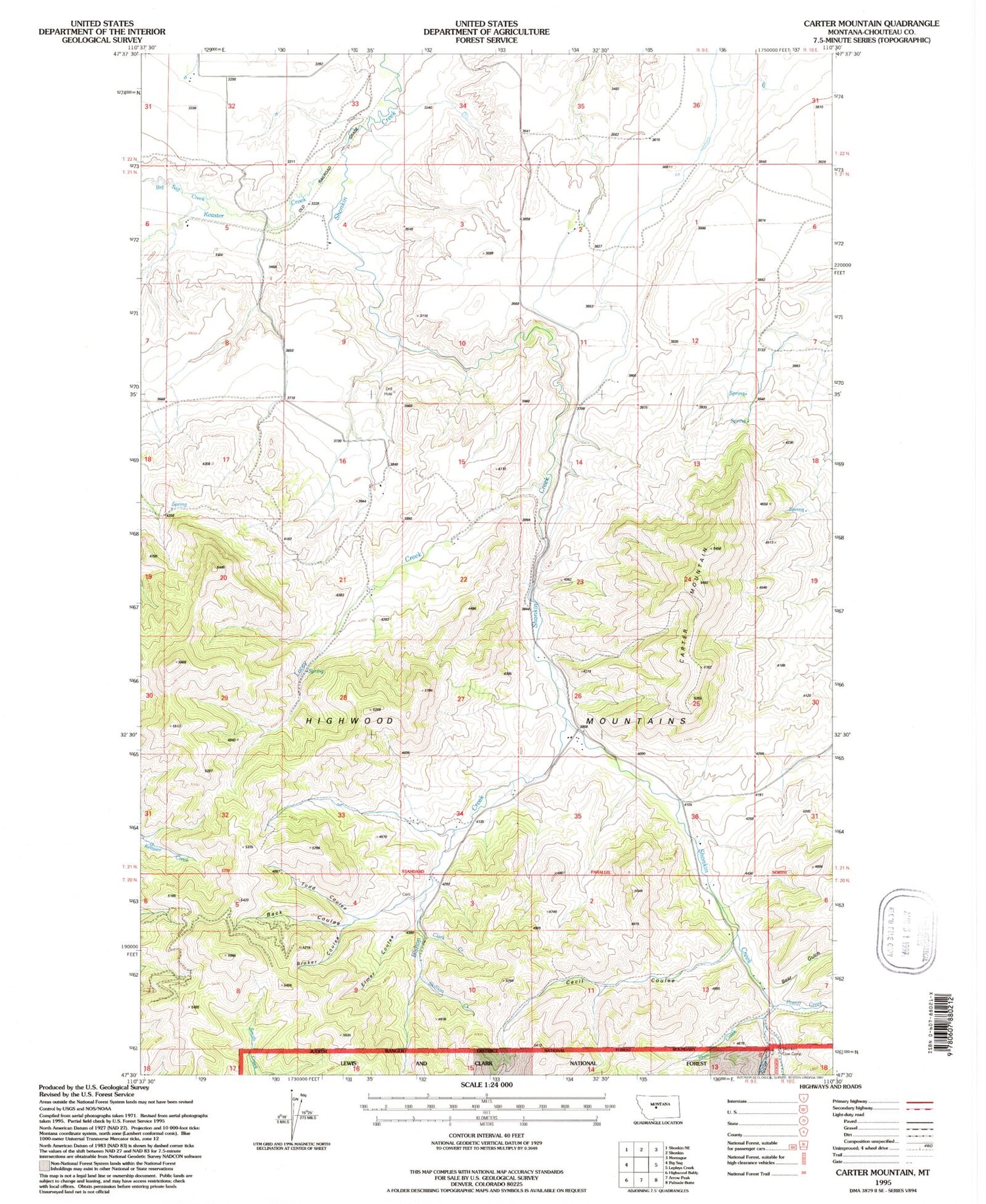 Classic USGS Carter Mountain Montana 7.5'x7.5' Topo Map Image