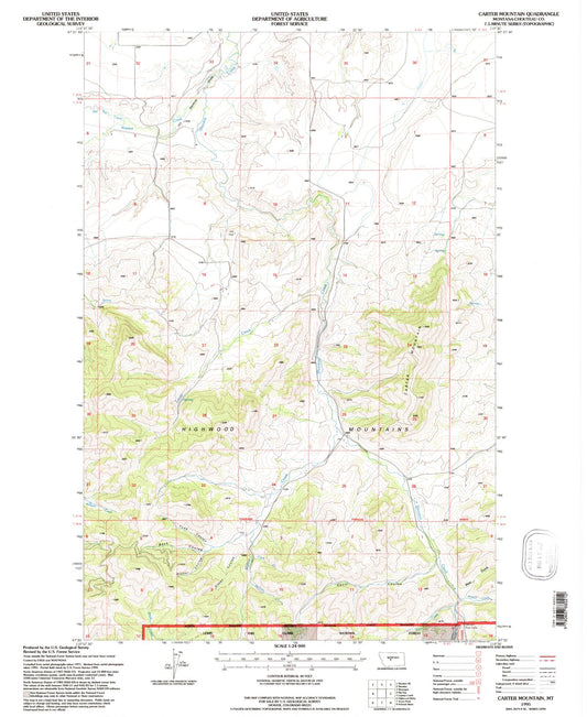 Classic USGS Carter Mountain Montana 7.5'x7.5' Topo Map Image